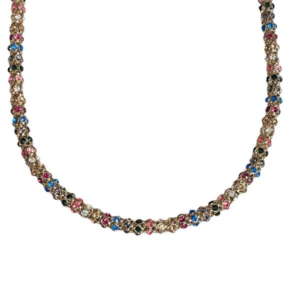 Betsey Johnson Funfetti Mesh Tube Multi Colored Rhinestone Rope Necklace - Picture 2 of 4